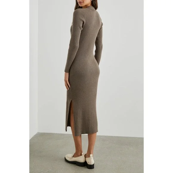 Rails Luciana Latte Brown Ribbed Knit Long Sleeve Collared Midi Dress Size M NWT - Picture 2 of 7